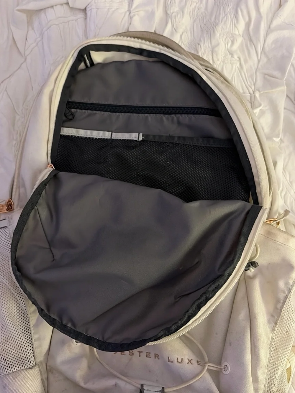 The North Face Jester Lux Backpack - Cream with Rose Gold Accents